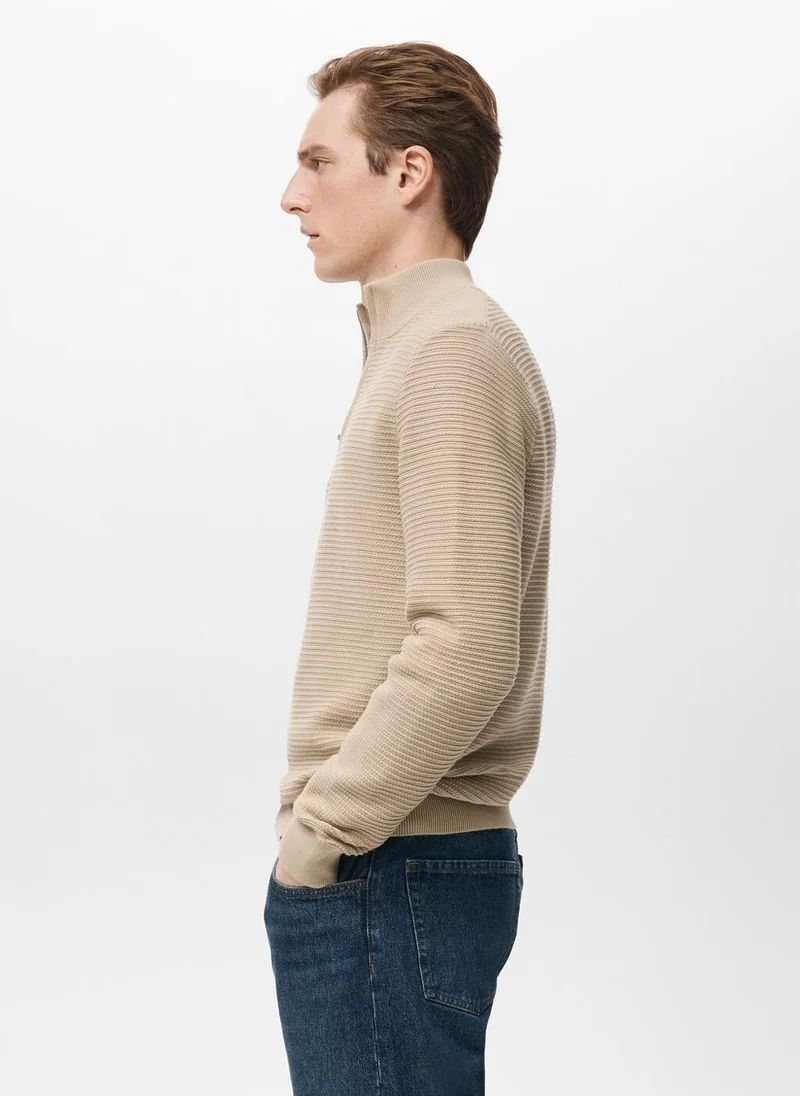 Mango Man  Cotton sweater with neck zip for Men | Best Price UAE